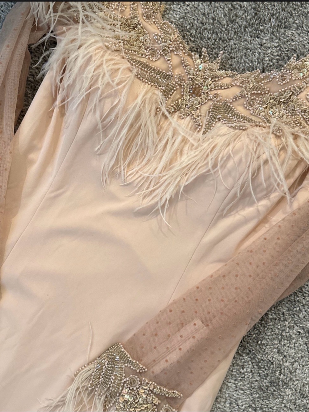 Elegant Feather & Beaded Chemise - Blush Pink